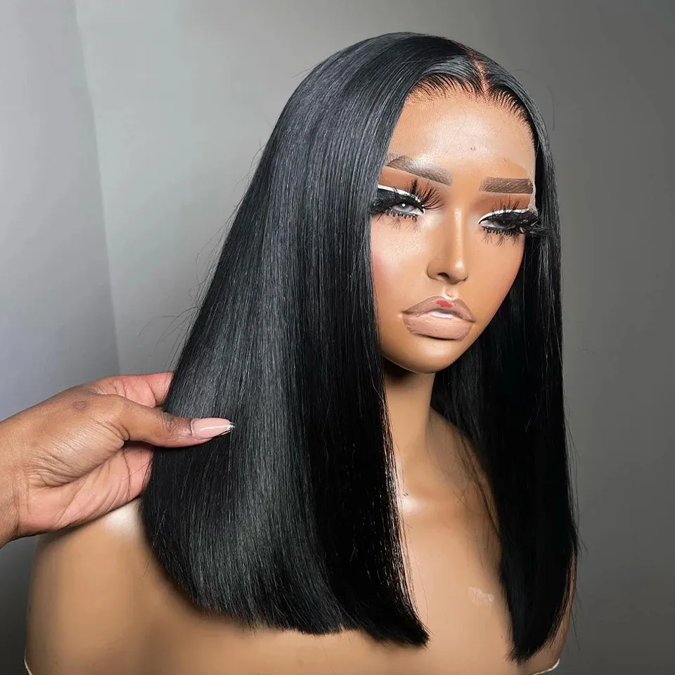 Pelucas Bob cortas sin pegamento, peluca con malla frontal de cabello humano para mujeres negras SDD, pelucas frontales de alta definición de cabello crudo liso de hueso vietnamita SDD