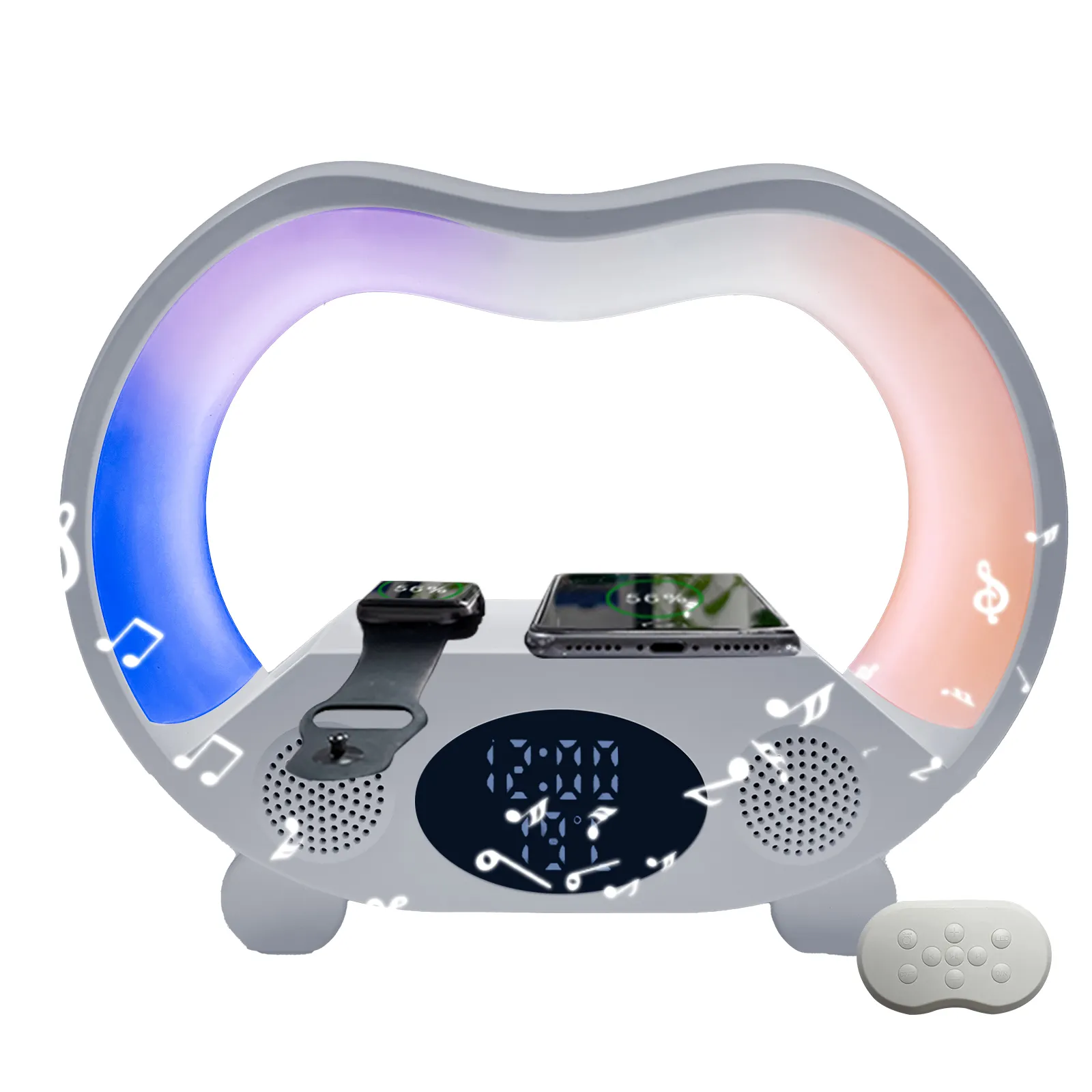 Multifunktionale G Lautsprecherlampe 15 W Schnelle LED Wachwachs Nacht RGB Licht Ladegerät Wecker kabelloses Ladegerät mit Uhr und Lautsprecher