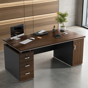 Escritorio moderno para ordenador de madera marrón con 2 cajones laterales para uso en el hogar, la oficina o la escuela con un diseño de mesa de escritura elegante - Product Image 2