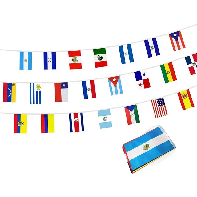 Latin amerika süslemeleri İspanyolca dil konuşan ülkeler dize bayrakları afişler