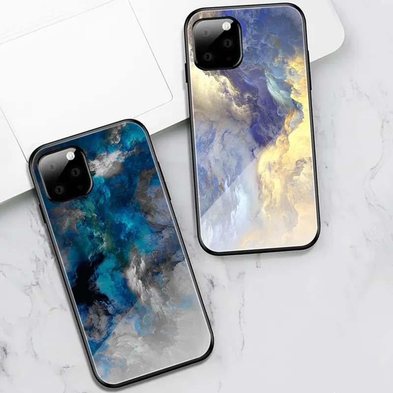 Nouveau luxe dégradé couleur verre trempé marbre housse de téléphone pour iPhone 15 14 13 12 11 Pro Max X XR XS 7 8 Plus