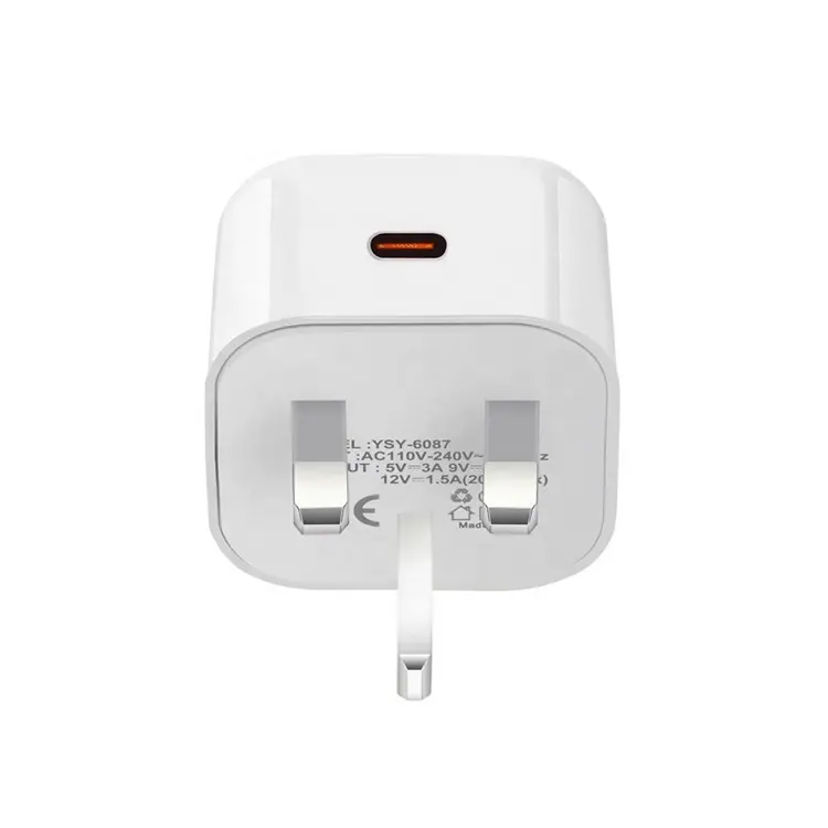 REINO UNIDO Irlanda Travel Plug Adapter 20W USB-C Peso leve Super Carregador de carregamento rápido para todos os tipos de telefones inteligentes Tipo-C