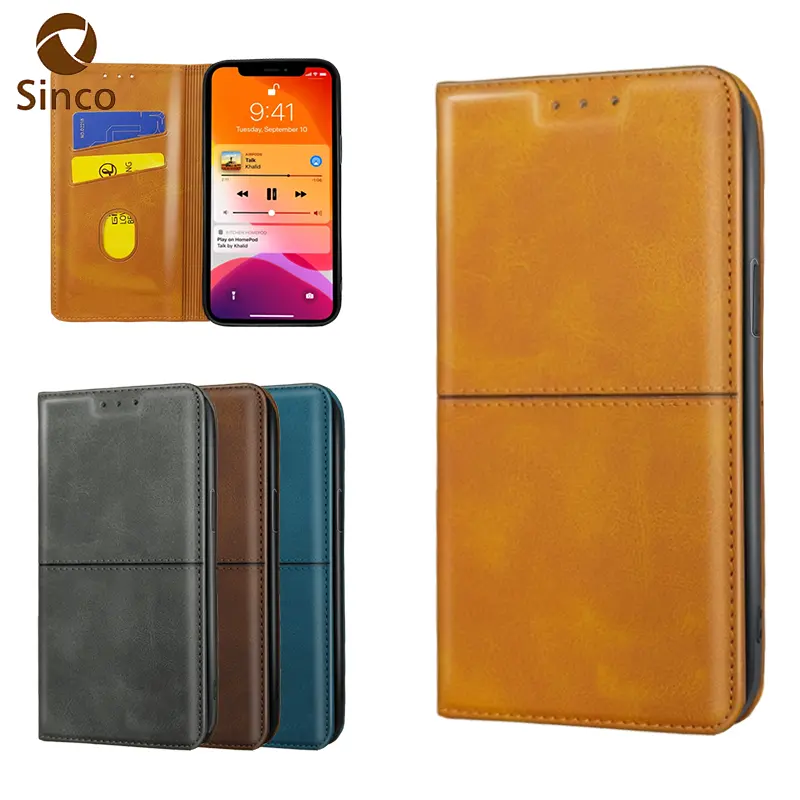 Classic Genuine Leather Magnetic Folio Flip Case Detachable Leather Wallet Phone Cases For iPhone 12 Pro