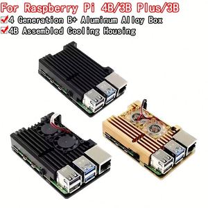 Para Raspberry Pi 4 3 Modelo B 3B Plus Funda de aluminio con ventilador de refrigeración dual Carcasa de carcasa de metal para RPI Raspberry Pi 4 3 Modelo