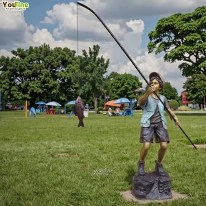 Tượng điêu khắc cậu bé câu cá bằng đồng cổ, kích thước thật, trang trí sân vườn ngoài trời YOUFINE - Product Image 2