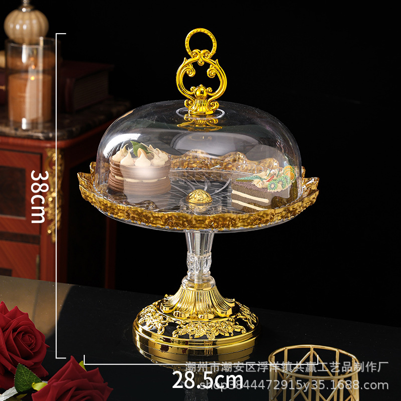 Plateau en plastique plaqué or avec couvercle, base en plastique, 29CM