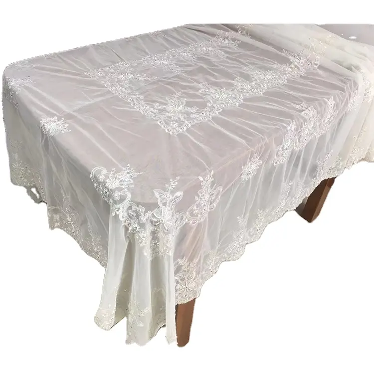 Mantel de mesa de centro con cuentas 3D, manteles florales de encaje con lentejuelas, de alta calidad, venta al por mayor