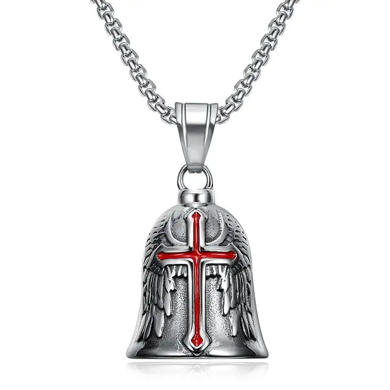 Stainless Steel Guardian Motorcycle Biker Bell Keychain Angle Wing Sound Sword Red Cross Motorcycle Riding Jingle Bells Necklace