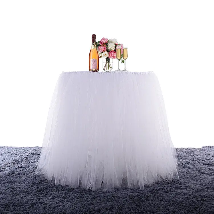 Tovaglia da sposa festa a pieghe tavola quadrata rotonda battiscopa Baby Shower decorazioni per la tavola compleanno Tulle Tutu gonne da tavola