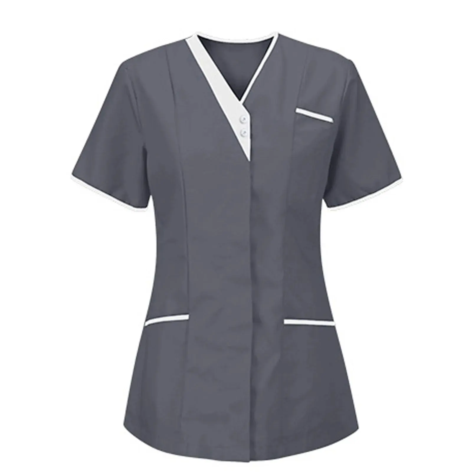 Uniforme de enfermera de color sólido para mujer al por mayor, blusa de manga corta con cuello en V, uniforme de trabajo de hospital quirúrgico de enfermería sanitaria