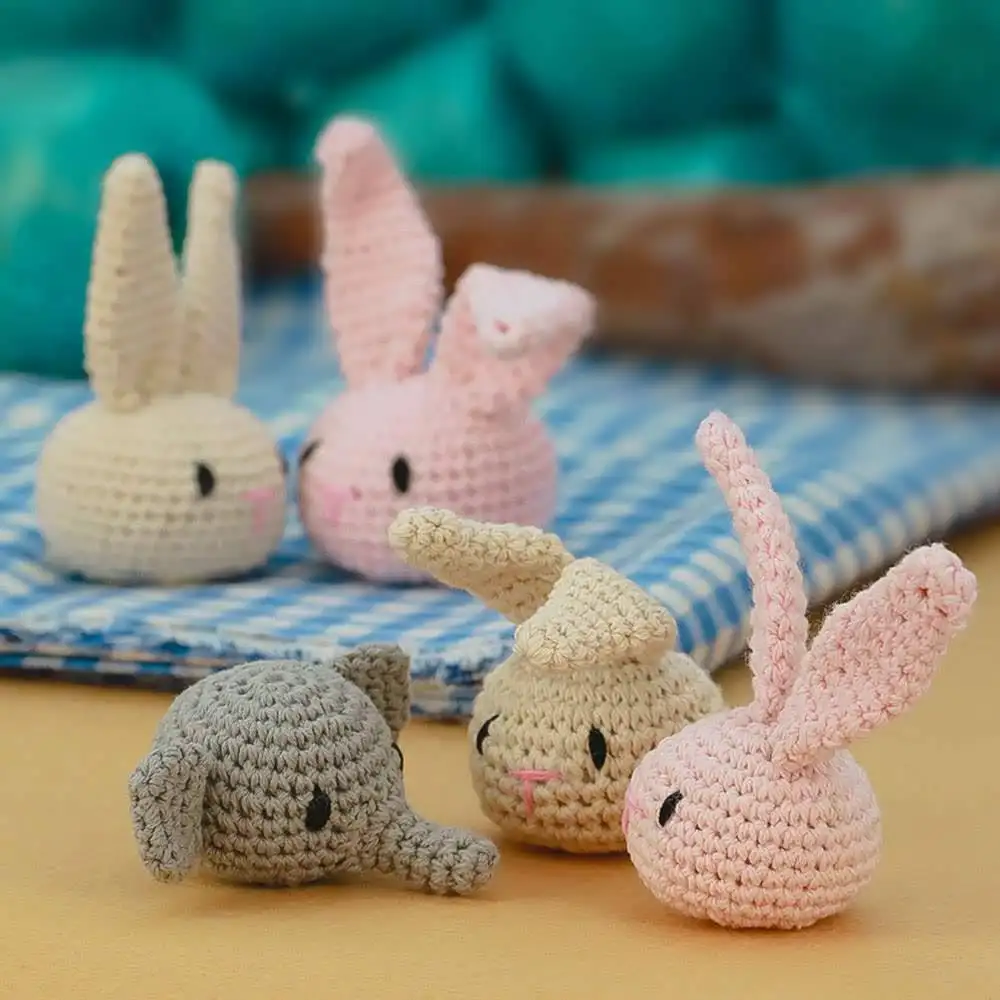 Hand-crocheted plush dolls finished with knitted cartoon rabbit animal head pacifier chain accessories