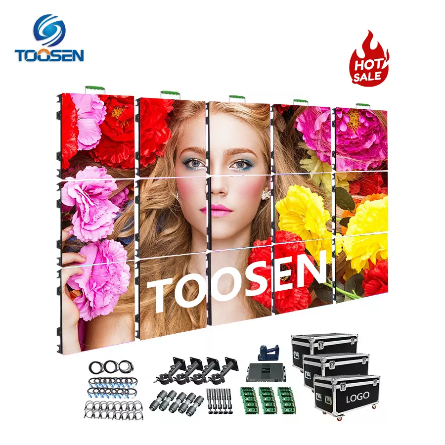 Toosen chuyên nghiệp đầy đủ màu sắc p2.6p2.9p3.9 không thấm nước cho thuê LED hiển thị cong Bảng điều chỉnh 500x1000 mét pantalla LED Video tường màn hình