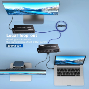 200M 4K HDMI USB KVM扩展器RJ45以太网网络电缆HDMI KVM IP扩展器发射器接收器视频转换器电脑电视