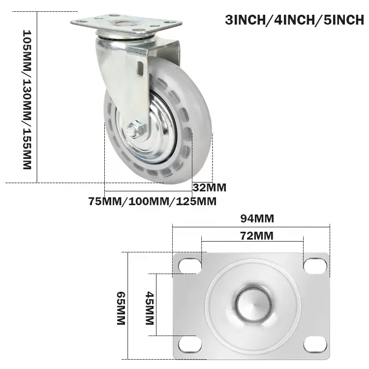Ruote in poliuretano con capacità di carico di 150kg resistenti agli urti in pu da 4 pollici per carrello
