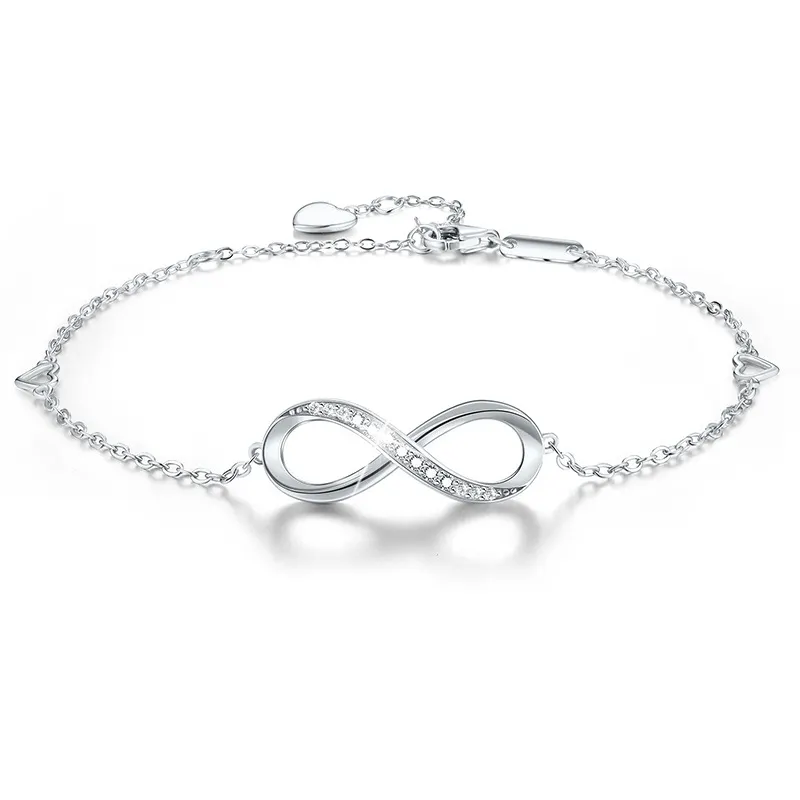 Braccialetto di servizio Dropshipping bracciale a cuore infinito regolabile in argento Sterling 925 con regalo in Zirconia per lei