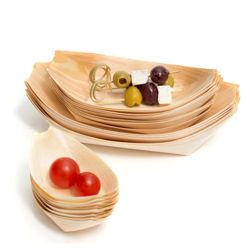 Biodegradable Disposable Wooden Mini Bamboo Sushi Boat Food Tray For Kitchen