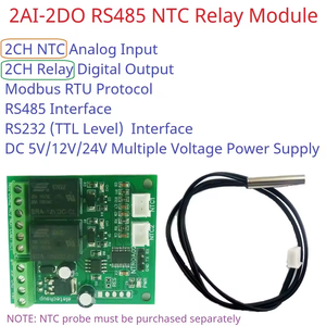 2AI-2DO NTC Relay RS485 RS232(TTL) <strong>Analog</strong> Digital Modbus Rtu <strong>Remote</strong> IO <strong>Module</strong> Temperature Input Relay <strong>Output</strong> NTROA02 Board
