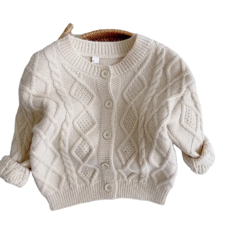 In Stock Icing Kids Knitted Sweater With Pockets Autumn and Winter V-neck Baby Girl Cardigans