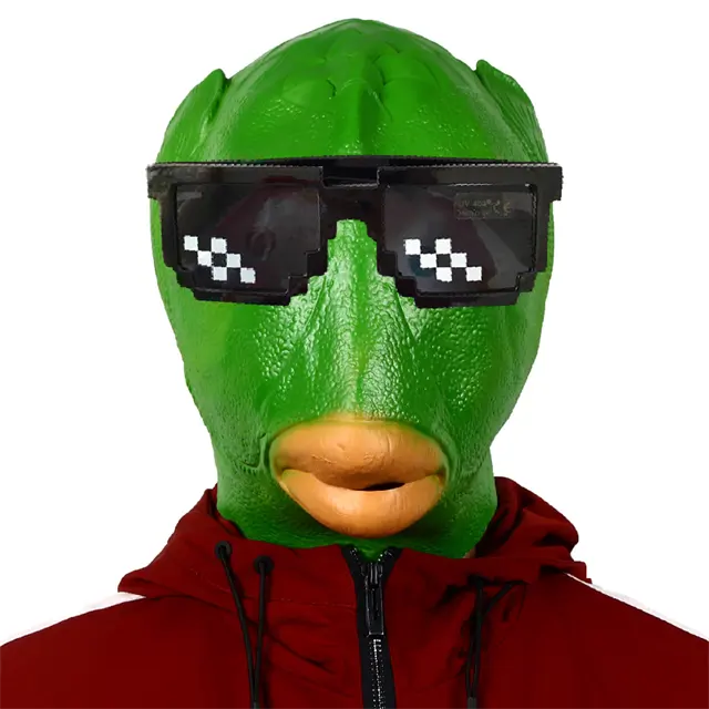 Costume de tête amusant pour homme, accessoire de fête, pour adulte, déguisement de visage, masque de poisson en latex réaliste vert