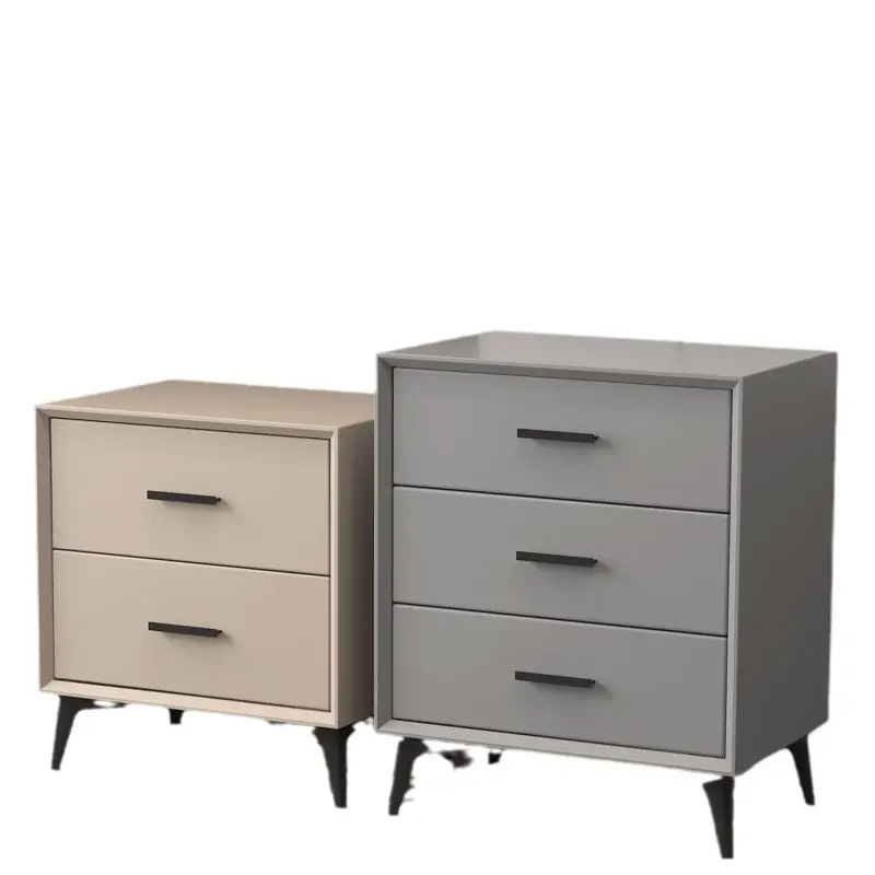 Cama De Madeira De Alto Brilho Mesa Lateral Luxo 2 Gaveta Nightstand Preto Mesa De Cabeceira Do Pé