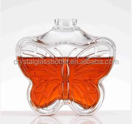 500ml diseño personalizado transparente Super Flint botellas de vidrio en forma de mariposa botellas de licores de vodka Gin de alta calidad con Corchos