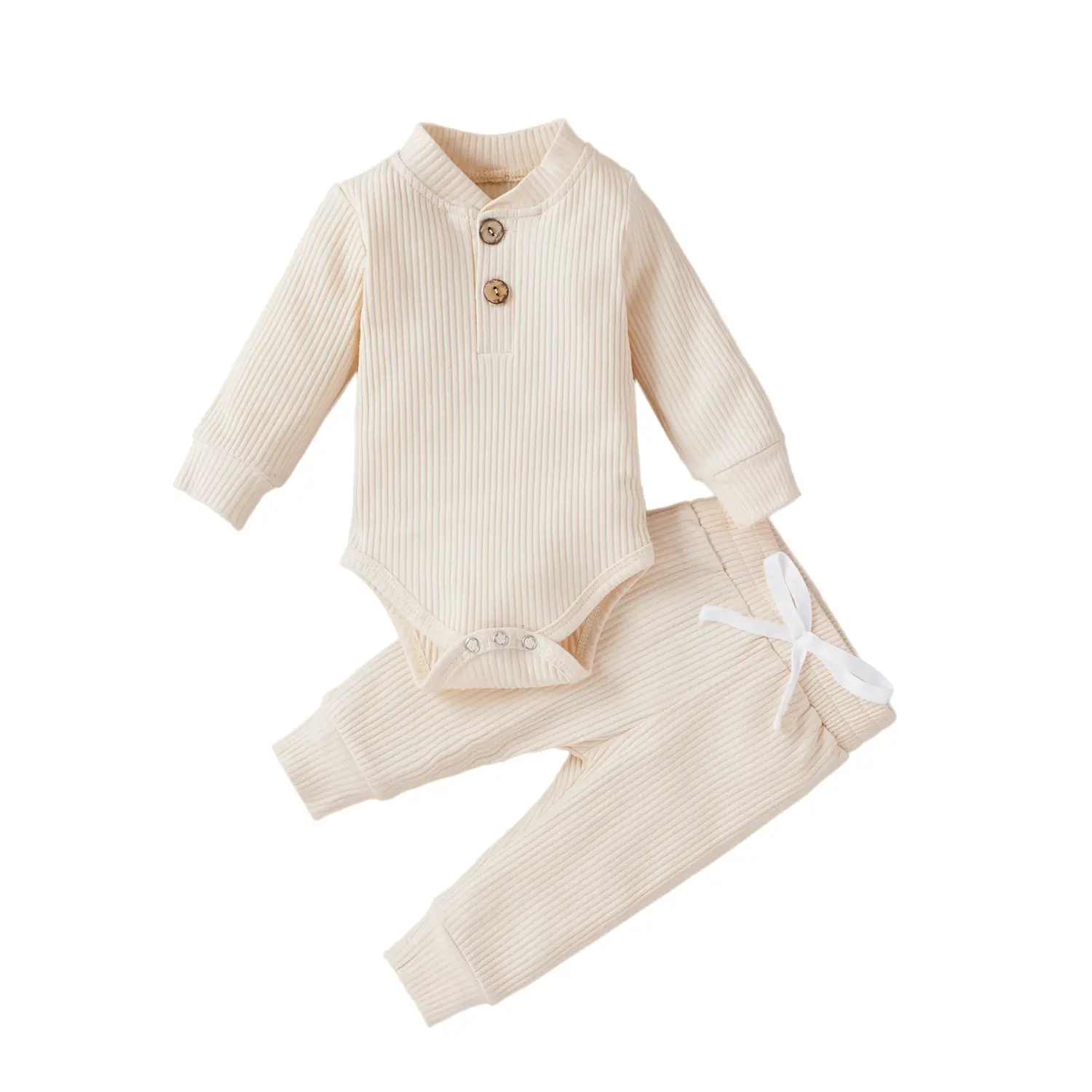 Conjunto de peleles de bebé de 2 piezas, pantalones largos, trajes de Otoño Invierno de Color sólido, ropa de recién nacido de 2 piezas