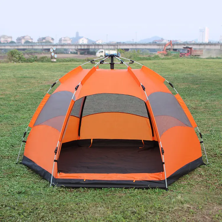 Tenda automática hexagonal para 4-5 pessoas, barraca de acampamento à prova de vento e chuva