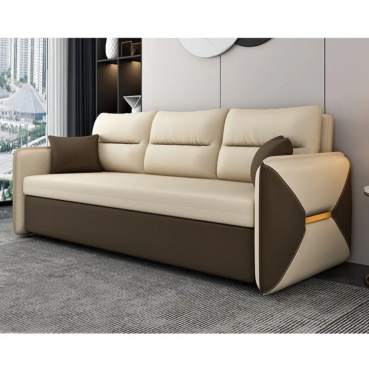 Cum com sala de estar moderna, mobiliário, cama dobrável, cadeira de coelho única, madeira e sofá, cama dobrável para dormir