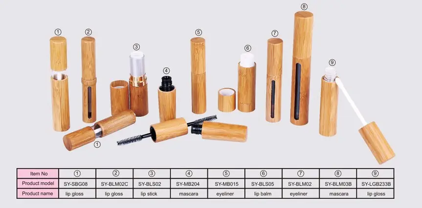 Emballages cosmétiques maquillage tubes de rouge à lèvres personnalisés en bambou conception d'emballage de luxe