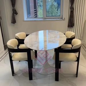 Sang Trọng Tự Nhiên Bằng Đá Cẩm Thạch Trắng Bianco Statuario Venato Hình Bầu Dục Bàn Ăn Hiện Đại Trung Tâm Thanh Lịch Cho Nhà Bếp Phòng Ăn - Product Image 4