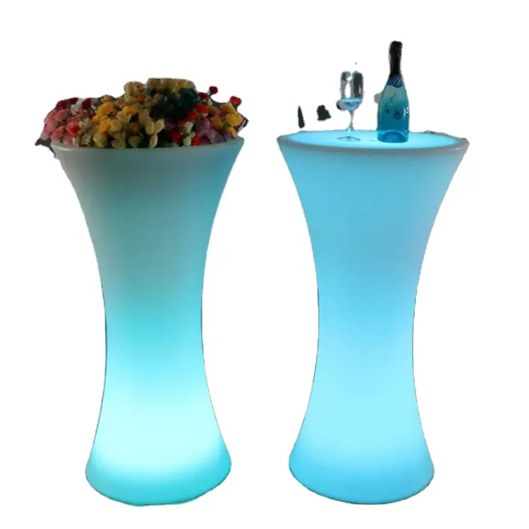 Juego de muebles LED de plástico para Bar de Club nocturno de pie, mesa redonda de cóctel con cintura delgada, muebles comerciales modernos, forma redonda