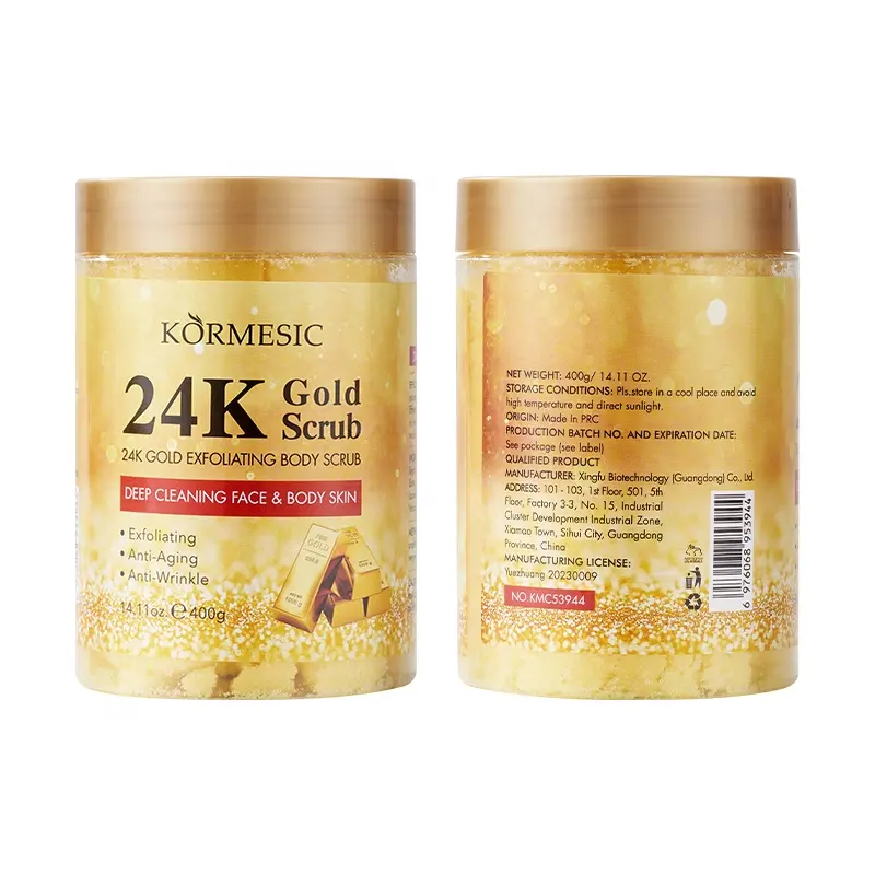 KORMESIC OEM ODM private label 24k oro naturale sbiancante scrub per il corpo esfoliante