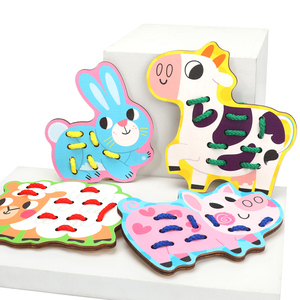 Children <strong>String</strong> Threading Toy Early Educational Hand-eye Coordination Cartoon Animal Threading Wooden Board Toy DIY - Product Image 5