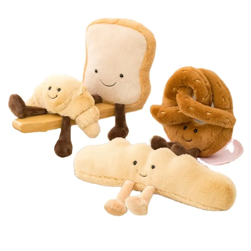 Almohada de felpa súper suave para niños, juguete de felpa de pies pequeños, croissant de relleno, ojos pequeños, perro tostado
