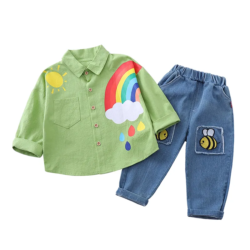 2020 Hot Selling Zweiteilige Suite Cartoon Muster Kinder Jungen Kleidung Herbst kleid Großhandel Kinder Boutique Kleidung