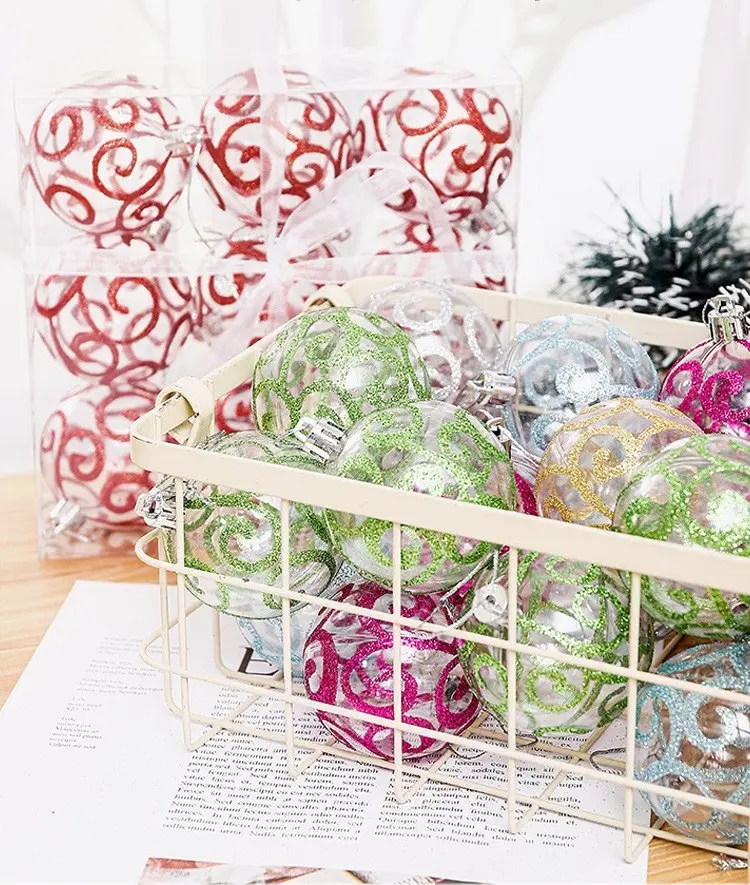 Juego de 9 bolas colgantes de árbol de Navidad PET transparentes 6cm 8cm decoraciones de plástico para fiestas y graduaciones para Ramadán