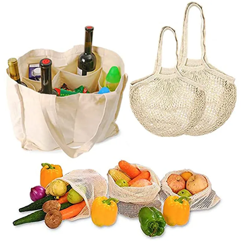 Benutzer definierte Baumwolle Mesh Gemüse tasche Wieder verwendbare Leinwand Shopping Mesh Taschen mit Kordel zug für Obst und Gemüse Tasche