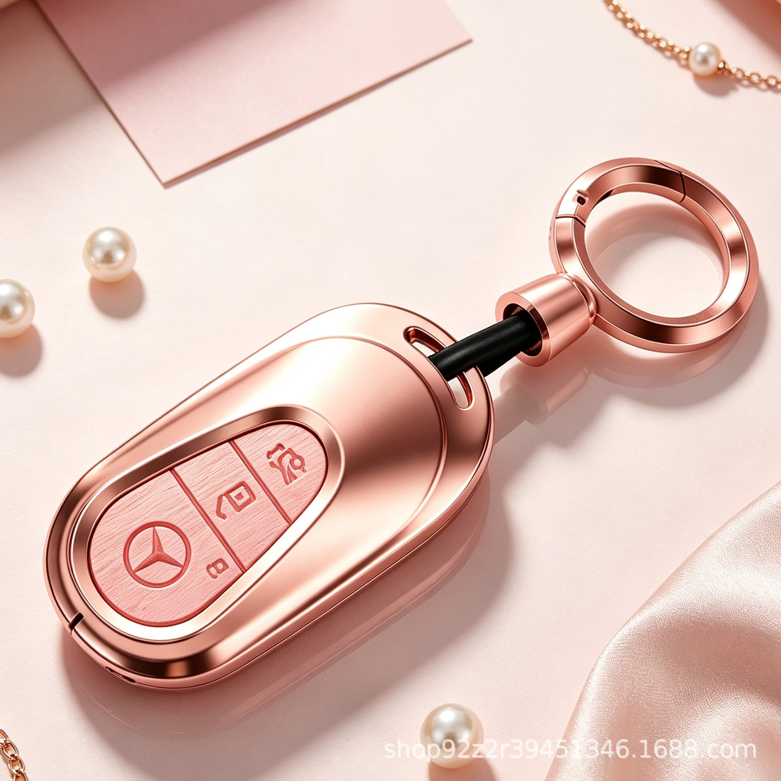 Style c rose gold-pink wood grain key case with clip