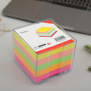 定制印刷荧光N倍彩色记事本立方体便条纸夹便签塑料盒装 - Product Image 3