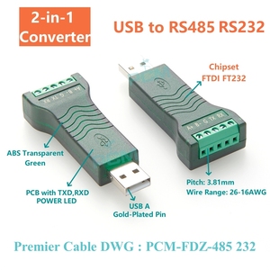 2-in-1 USB to <strong>RS485</strong> <strong>RS232</strong> Signal Converter with FTDI FT232 Chip, USB to <strong>RS232</strong>, USB to <strong>RS485</strong>, USB <strong>RS232</strong> <strong>RS485</strong> Serial <strong>Adapter</strong> - Product Image 2