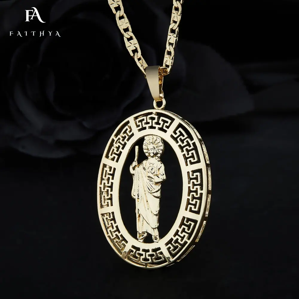 FP1097 Concise design Real 14K Yellow Gold Oval Medallion Lady of Guadalupe Pendantre ligious jewelry 18k gold plated