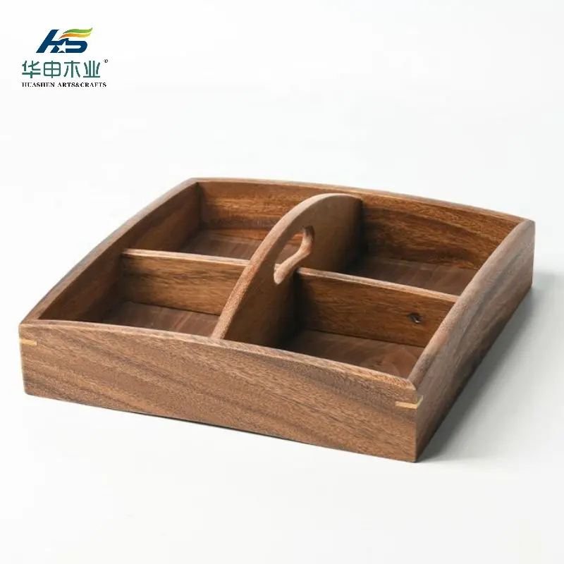 Vassoio giapponese in legno massello scatola per snack in legno di noce vassoio per frutta in legno scatola per caramelle per uso domestico
