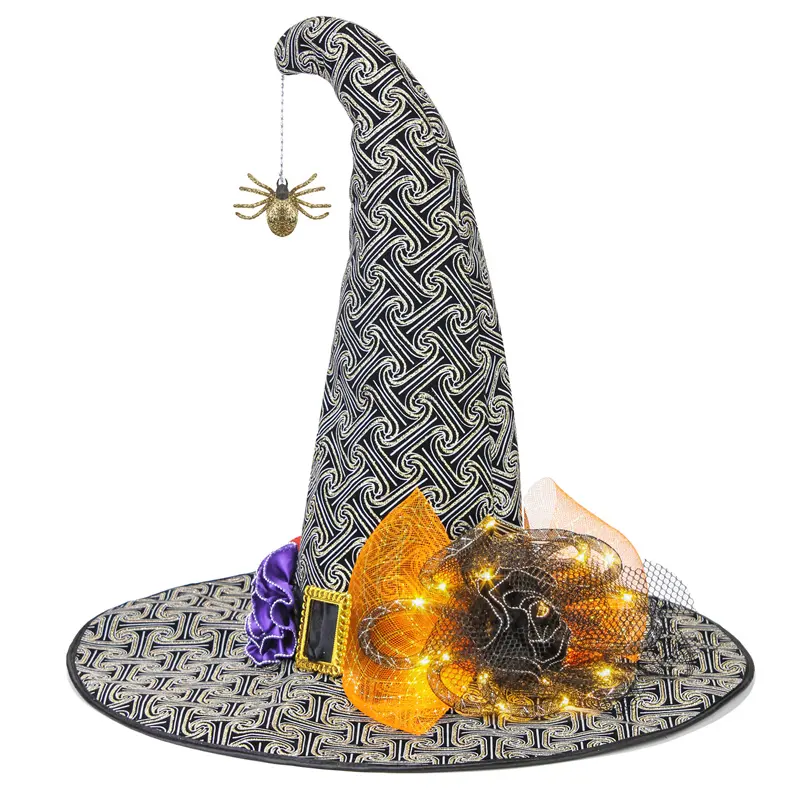 Halloween Party Witch Witcher Hat cappello a punta nero nastro flanella cappello da strega stampa decorazioni di Halloween Welcom