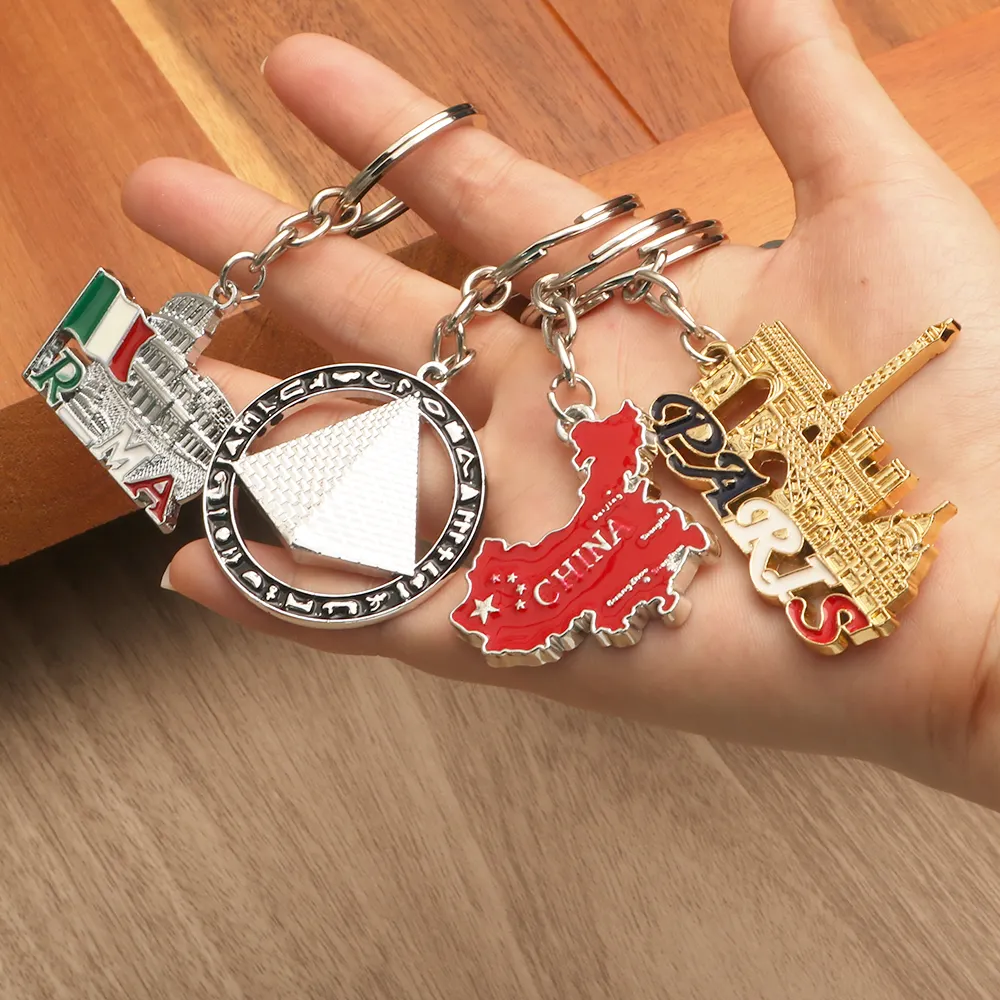 Custom Jamaica Barcelona Spain Souvenir Metal Key Ring Zinc Alloy Indian Taiwan Tourist Souvenir Makkah Keychains