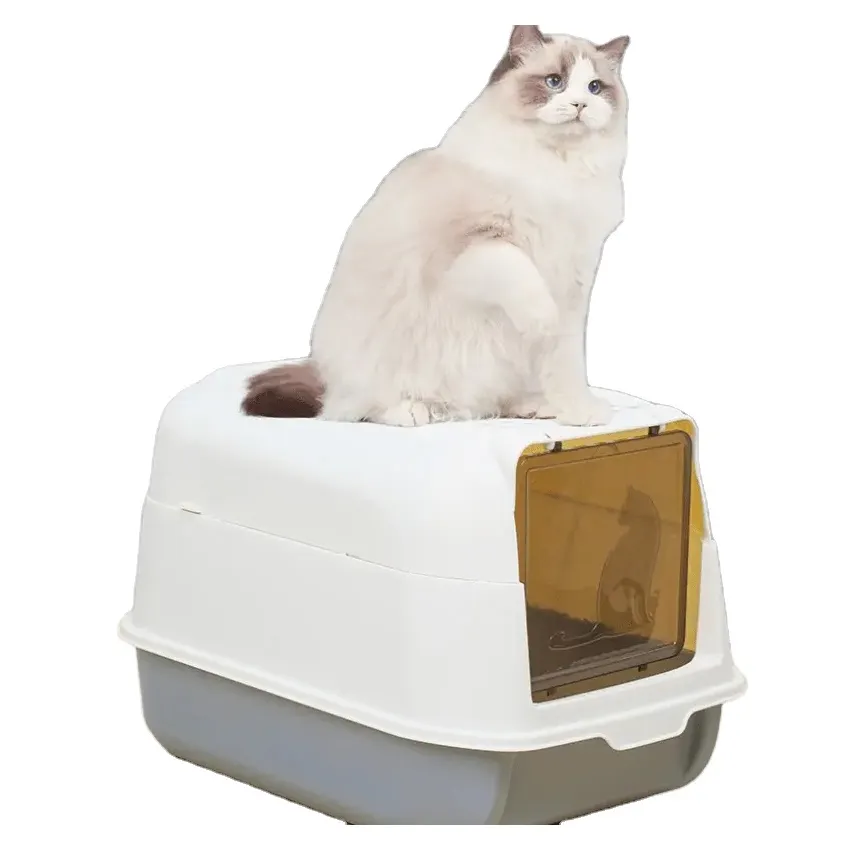 Grand espace entièrement fermé anti-éclaboussures chat toilette déodorant boîte à caca bac à litière pour chat avec pelle