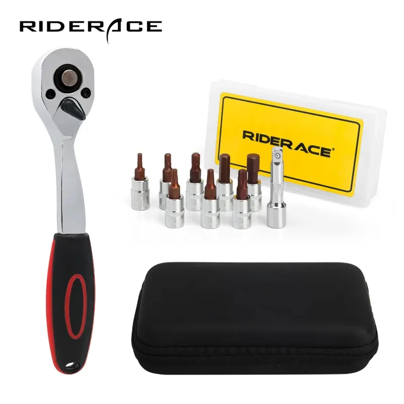 RIDERACE, 10 Uds., Kit de llave de tubo de trinquete de 1/4 ", llave de trinquete hexagonal para bicicleta, llave inglesa de reparación, destornillador para vehículo