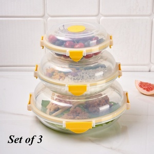 großhandel küche lebensmittelaufbewahrung bento box 310/560/1060 ml <span class=keywords><strong>set</strong></span> bestehend aus 3 runden glas-nestick-mischbechern mit deckel