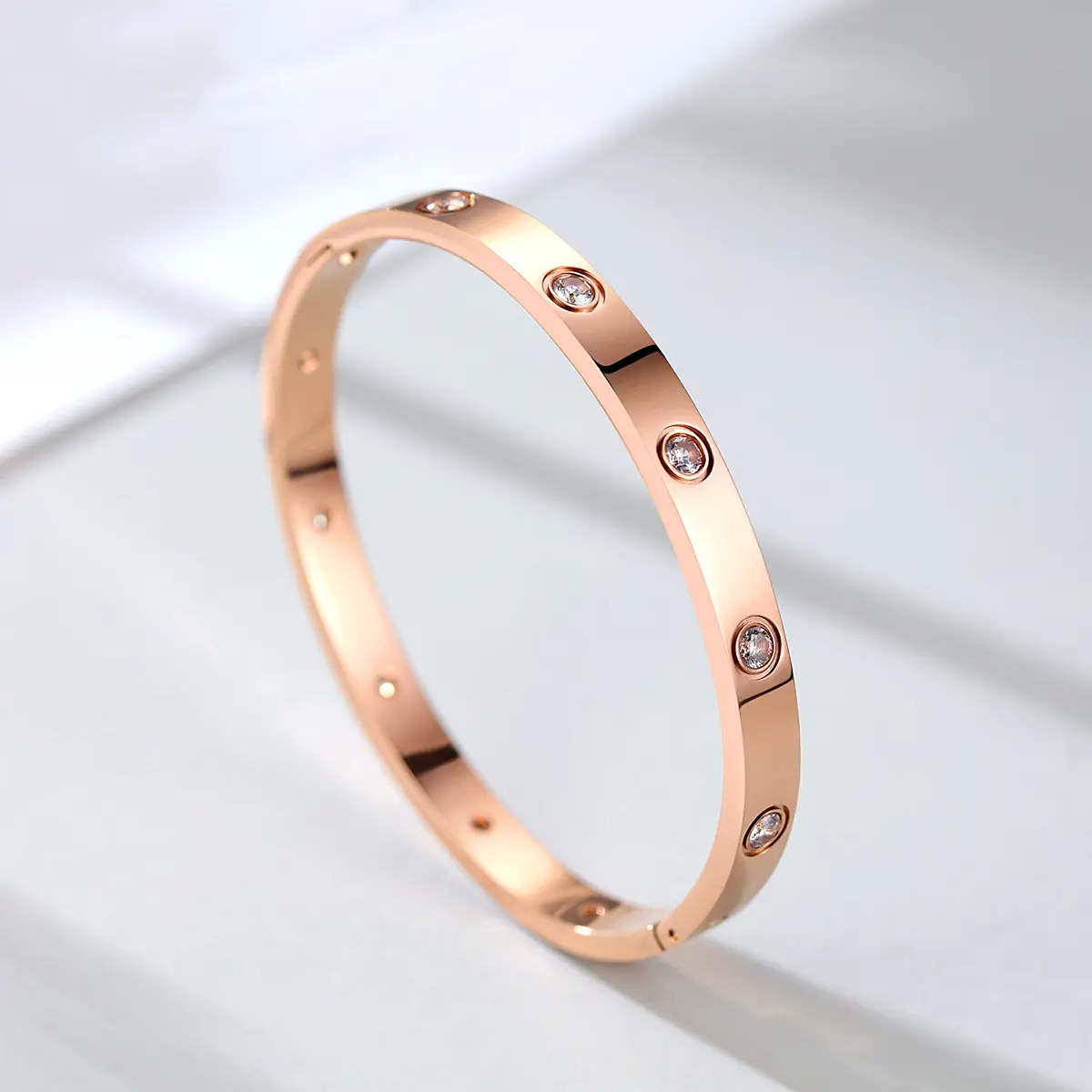 Dát Zircon Kim Cương 316L Thép Không Gỉ Khóa Bracelet Bangle Cho Cặp Vợ Chồng Bangle Bracelet