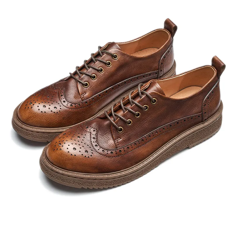 True Leather Brogue Style Derby Shoes for Men Dress Shoes Vintage Italy Business Party Dailylife Shoe Box GENUINE Leather Rubber