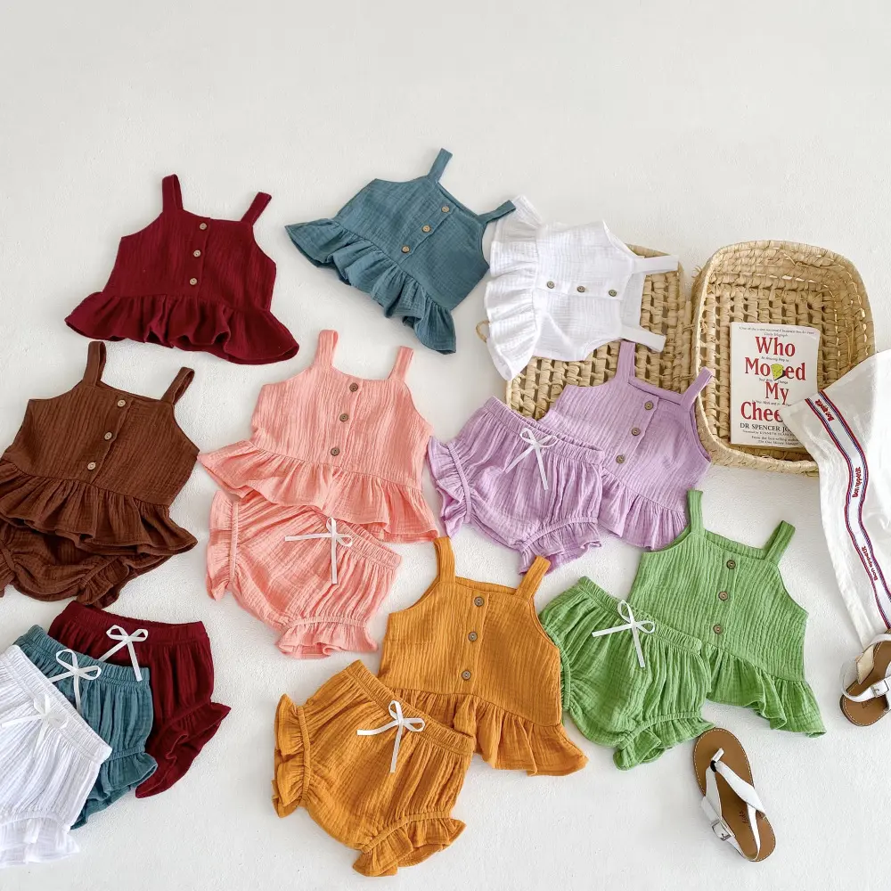 Roupas de musselina para bebês recém-nascidos de 0 a 3 anos, conjunto 100% algodão para meninas, roupa de linho e algodão para crianças